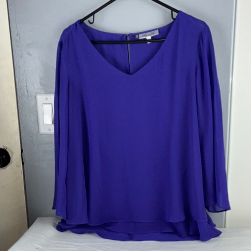 Jennifer Lopez Blue Asymmetrical Long Sleeve Blouse